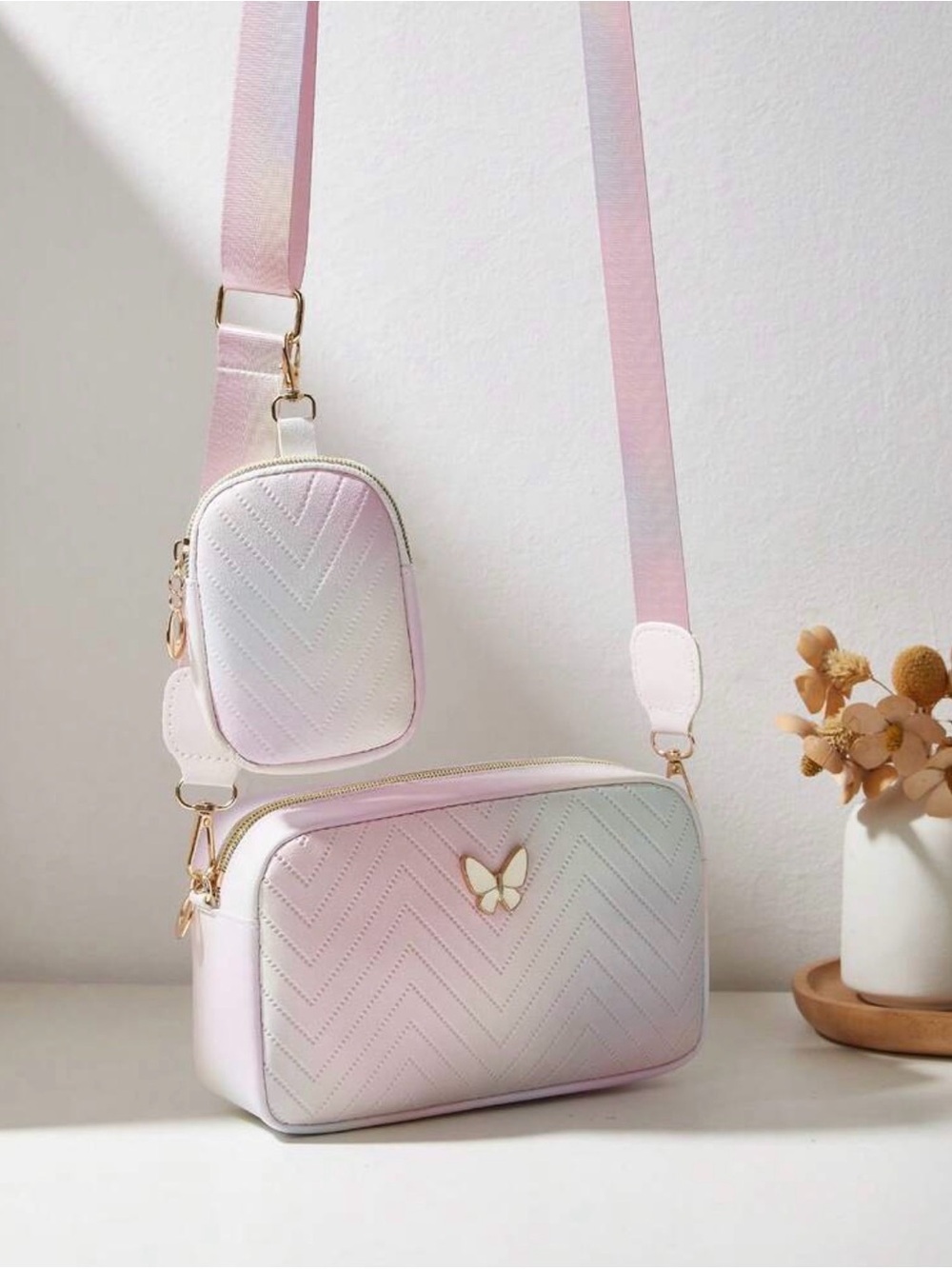 Pastel Gradient Butterfly Crossbody Bag - Women